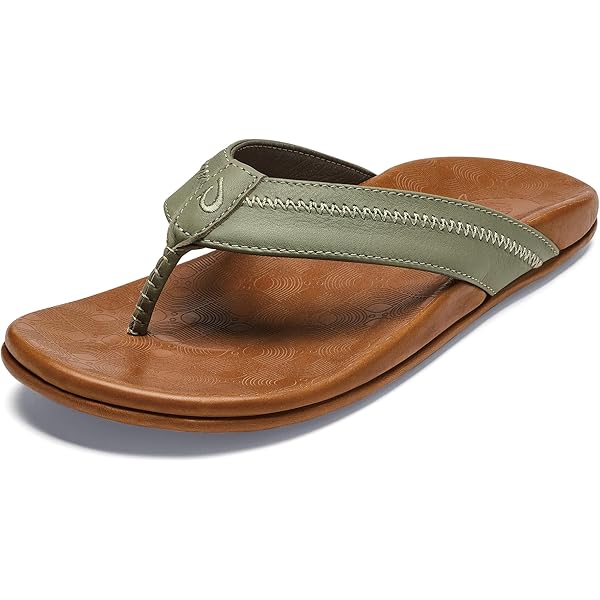 美品 Olukai ブラウン 本革 サンダル サンダル レディース ぺたんこ 本革 レザー クロスストラップ 黒